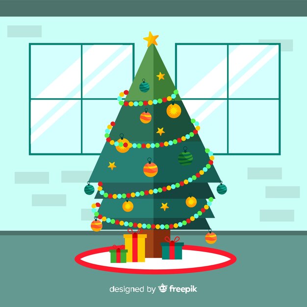 Fondo plano árbol de navidad