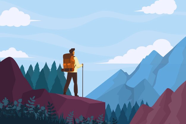 Fondo plano de aventura con montañas.