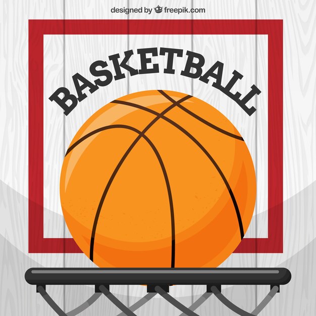 Fondo plano de balón de baloncesto en la canasta 