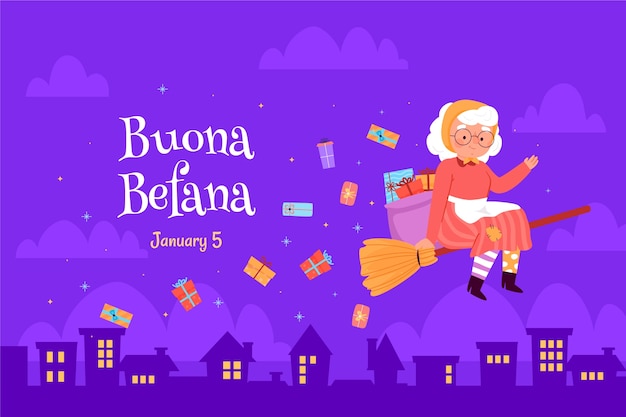 Vector gratuito fondo plano befana