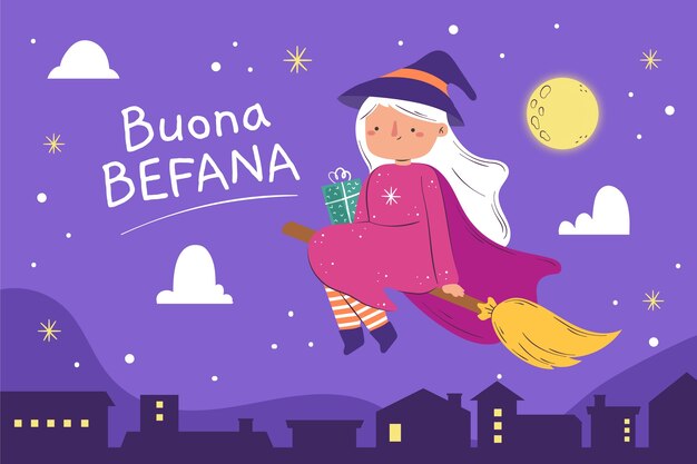 Vector gratuito fondo plano befana