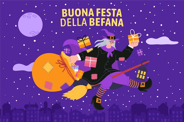 Vector gratuito fondo plano befana