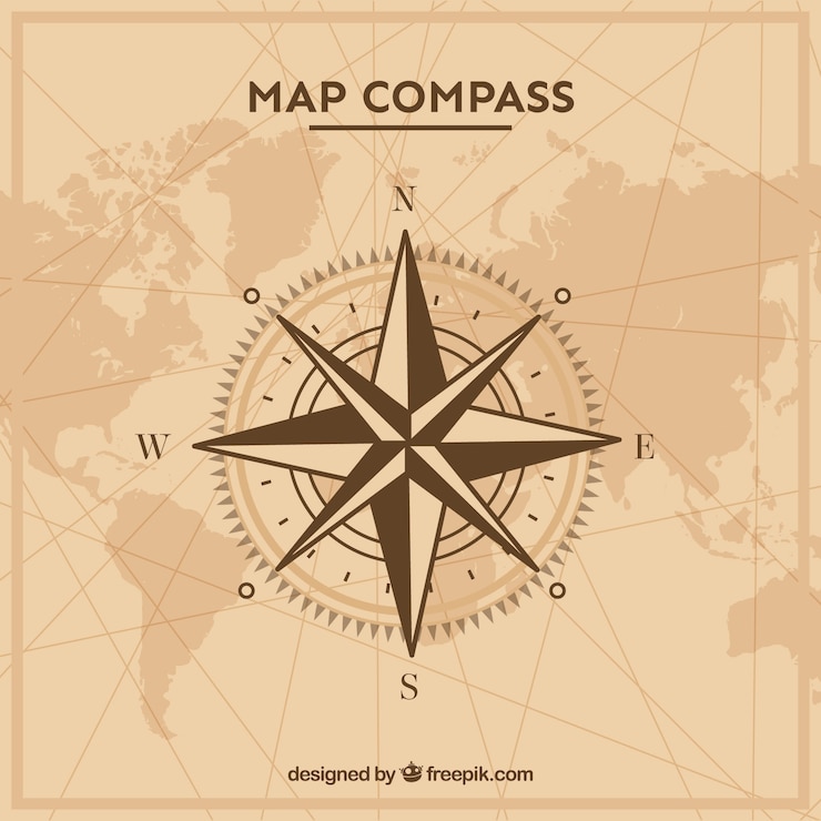 Vector gratuito fondo plano de brújula de mapa