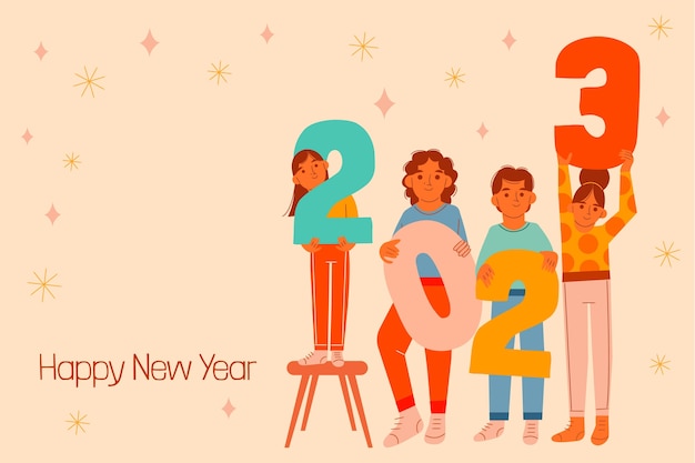 Vector gratuito fondo plano de celebración de año nuevo 2023