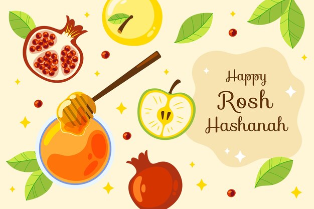 Fondo plano para la celebración del año nuevo judío de Rosh Hashanah