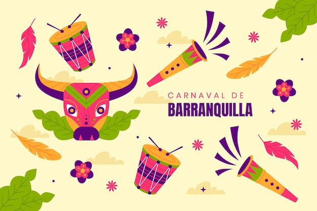 Vector gratuito fondo plano para la celebración del carnaval de barranquilla