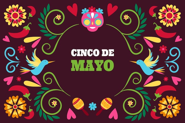 Vector gratuito fondo plano para la celebración del cinco de mayo