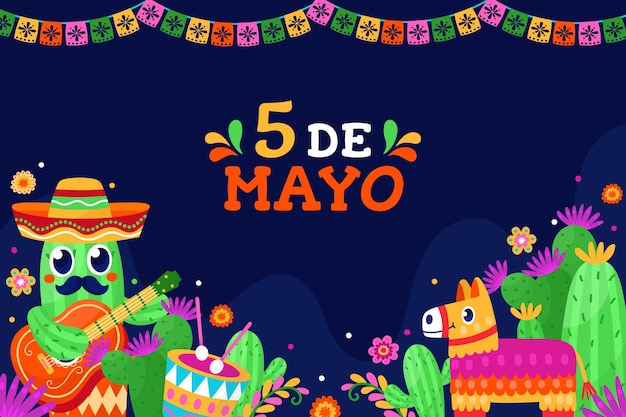 Fondo plano para la celebración del cinco de mayo