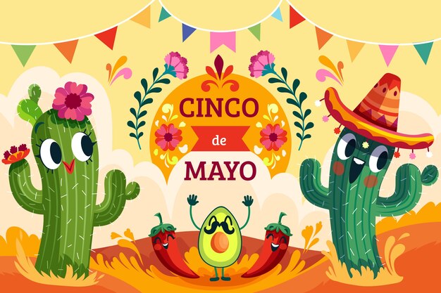 Fondo plano para la celebración del cinco de mayo
