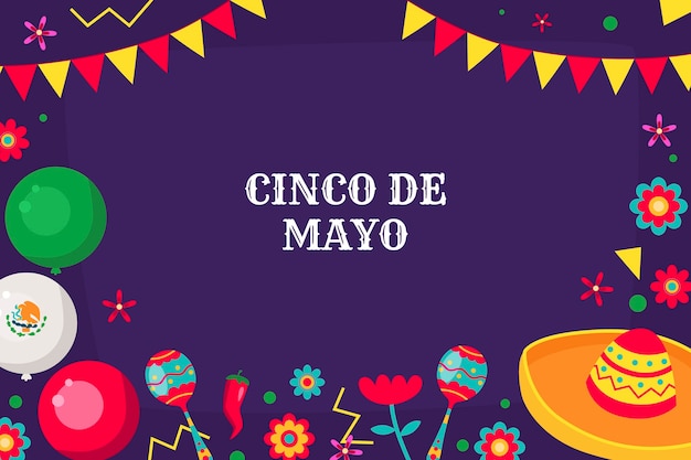 Vector gratuito fondo plano para la celebración del cinco de mayo