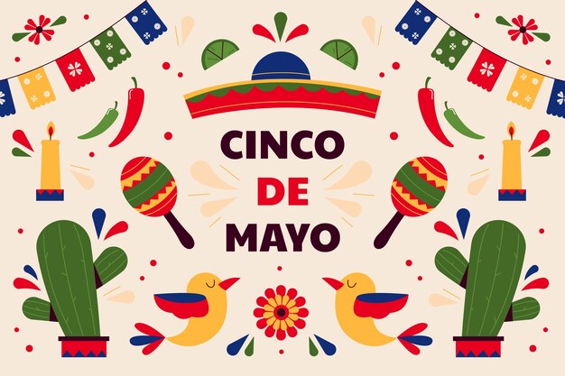 Fondo plano para la celebración del cinco de mayo