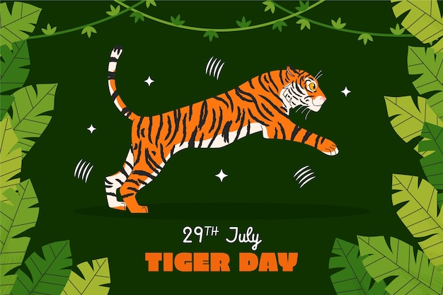 Vector gratuito fondo plano para la celebración y concientización del día internacional del tigre