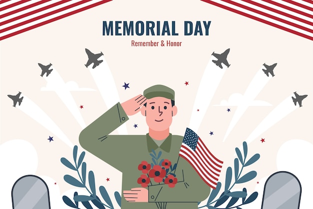 Vector gratuito fondo plano para la celebración del día conmemorativo de estados unidos