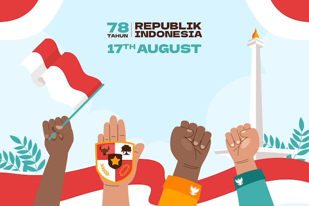 Vector gratuito fondo plano para la celebración del día de la independencia de indonesia