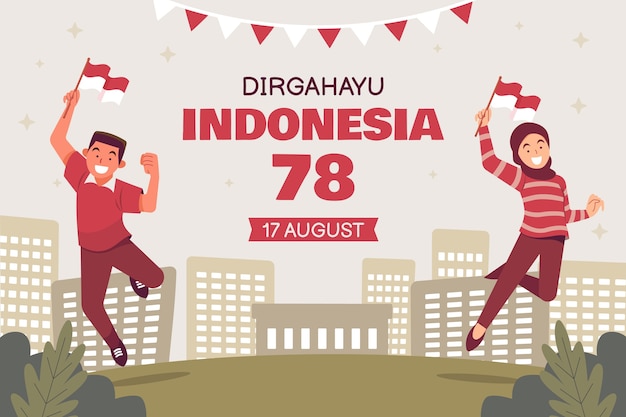 Vector gratuito fondo plano para la celebración del día de la independencia de indonesia