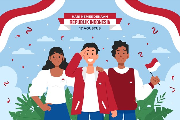 Fondo plano para la celebración del día de la independencia de indonesia