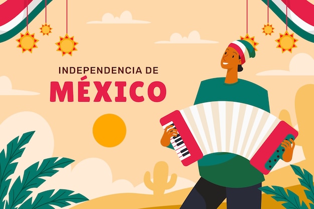 Vector gratuito fondo plano para la celebración del día de la independencia de méxico