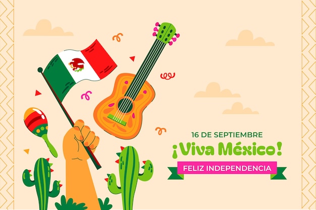 Vector gratuito fondo plano para la celebración del día de la independencia de méxico