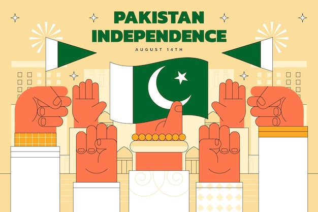 Vector gratuito fondo plano para la celebración del día de la independencia de pakistán