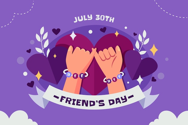 Vector gratuito fondo plano para la celebración del día internacional de la amistad