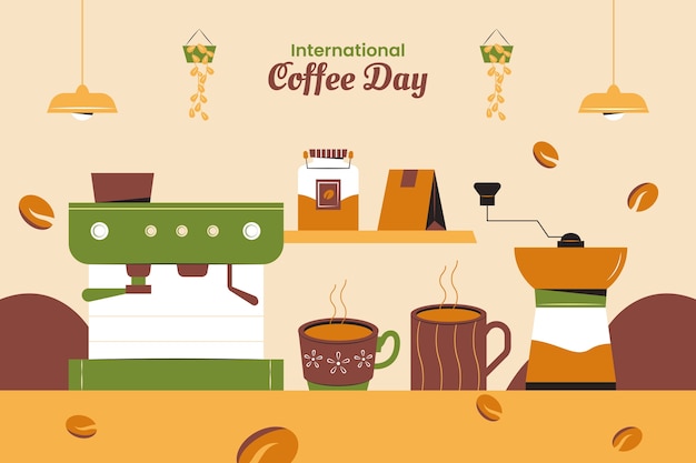 Vector gratuito fondo plano para la celebración del día internacional del café