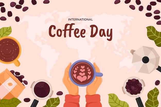 Vector gratuito fondo plano para la celebración del día internacional del café