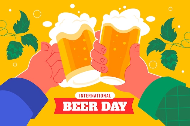 Vector gratuito fondo plano para la celebración del día internacional de la cerveza