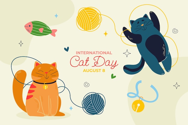 Vector gratuito fondo plano para la celebración del día internacional del gato