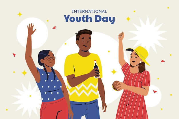 Vector gratuito fondo plano para la celebración del día internacional de la juventud