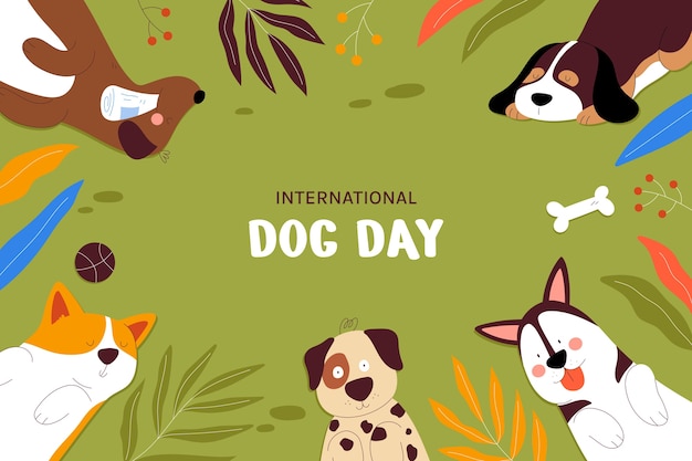 Vector gratuito fondo plano para la celebración del día internacional del perro