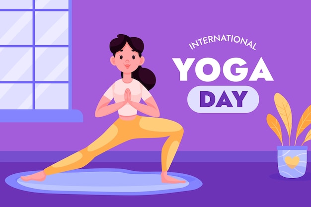 Vector gratuito fondo plano para la celebración del día internacional del yoga