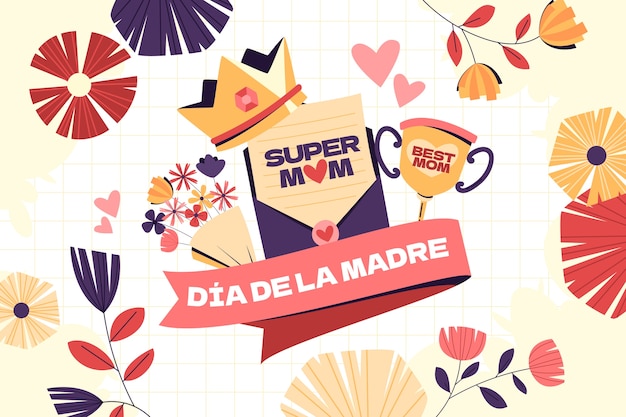 Vector gratuito fondo plano para la celebración del día de la madre en español