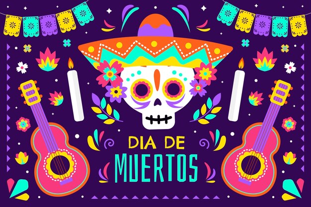 Fondo plano de celebración de dia de muertos