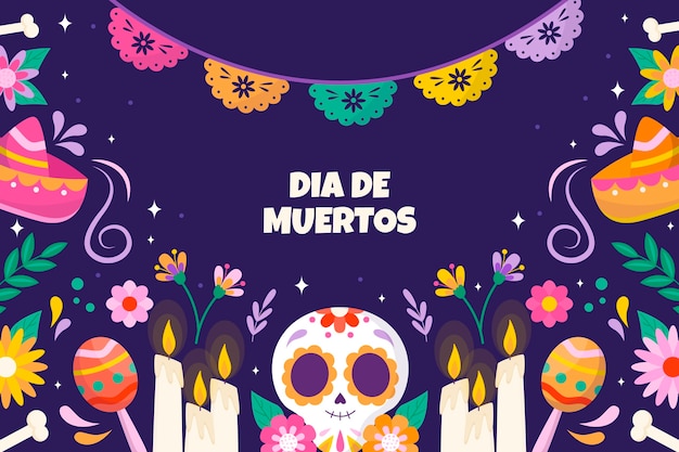 Fondo plano de celebración de dia de muertos