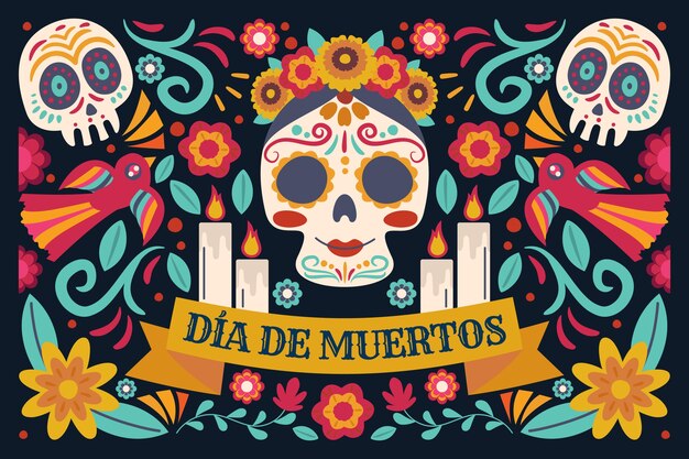 Fondo plano de celebración de dia de muertos