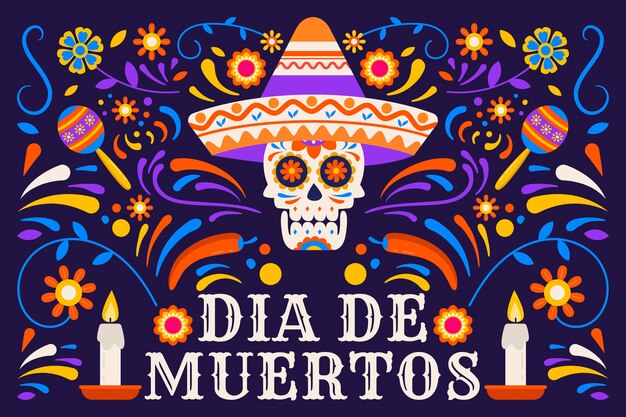 Fondo plano de celebración de dia de muertos