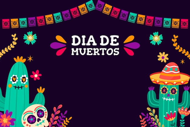 Vector gratuito fondo plano de celebración de dia de muertos