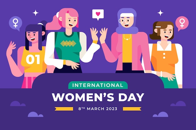 Vector gratuito fondo plano de celebración del día de la mujer