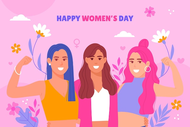 Vector gratuito fondo plano de celebración del día de la mujer