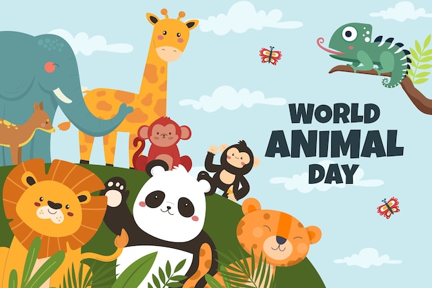Vector gratuito fondo plano para la celebración del día mundial de los animales