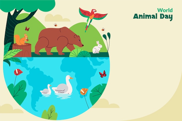 Vector gratuito fondo plano para la celebración del día mundial de los animales