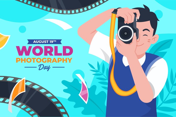 Vector gratuito fondo plano para la celebración del día mundial de la fotografía