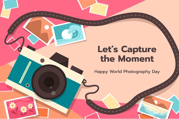 Vector gratuito fondo plano para la celebración del día mundial de la fotografía