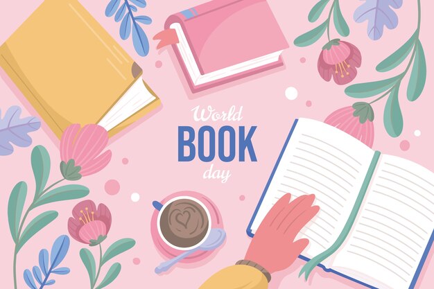 Vector gratuito fondo plano para la celebración del día mundial del libro