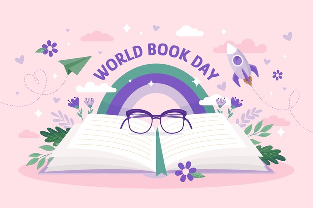 Vector gratuito fondo plano para la celebración del día mundial del libro