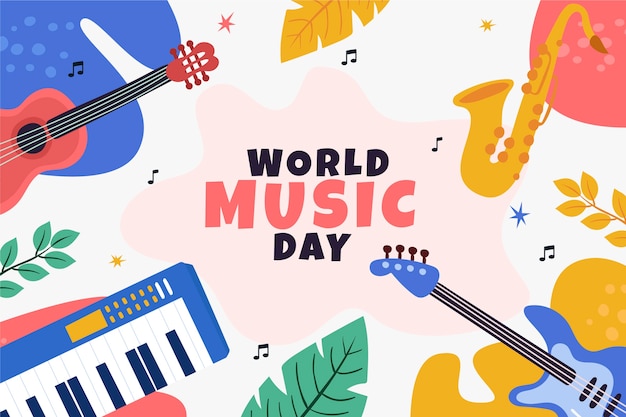 Vector gratuito fondo plano para la celebración del día mundial de la música