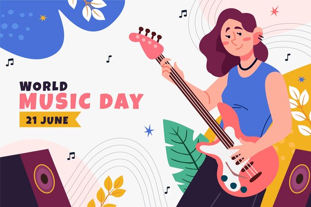 Fondo plano para la celebración del Día Mundial de la Música