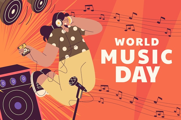 Vector gratuito fondo plano para la celebración del día mundial de la música