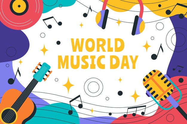 Vector gratuito fondo plano para la celebración del día mundial de la música