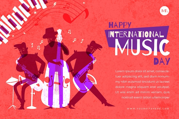 Vector gratuito fondo plano para la celebración del día mundial de la música